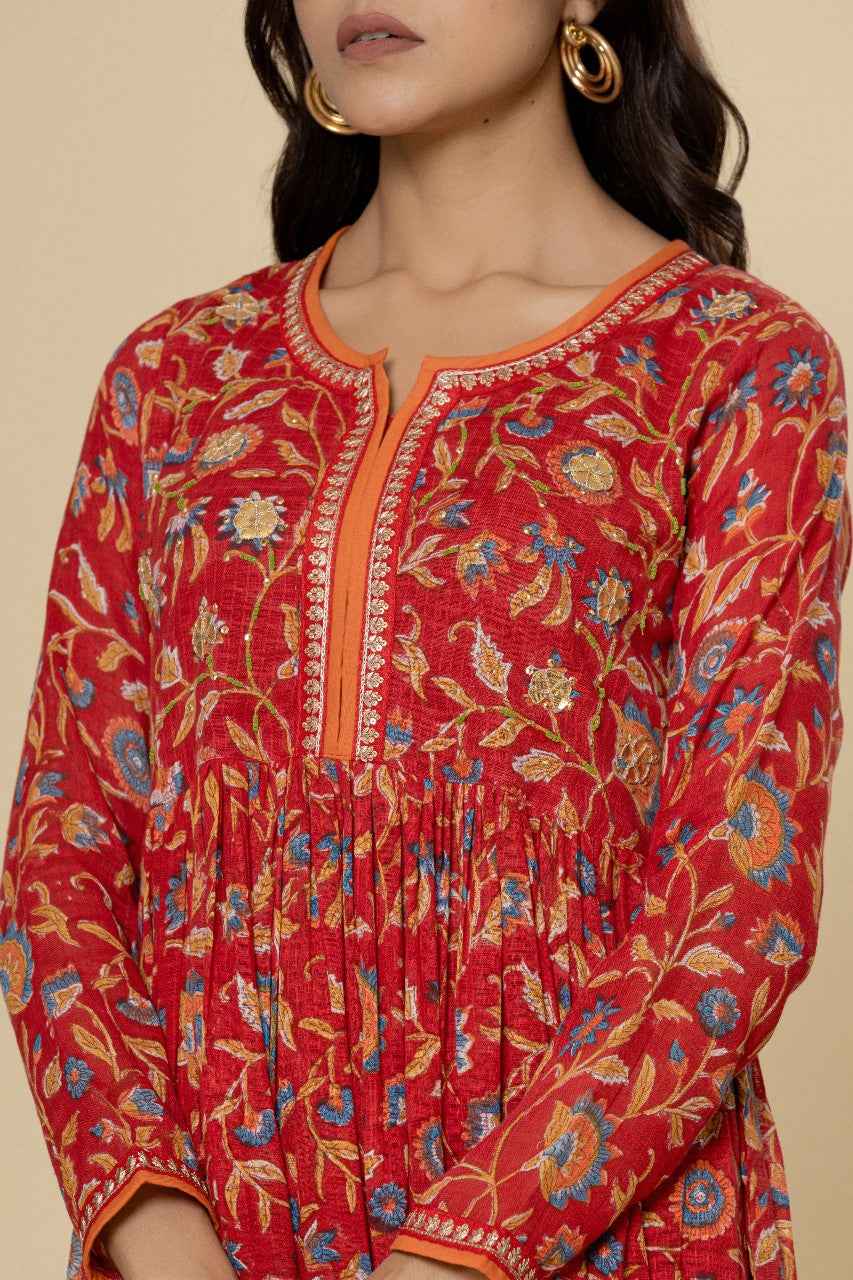 (Set of 3) Naksh Red Kalidar Kurta