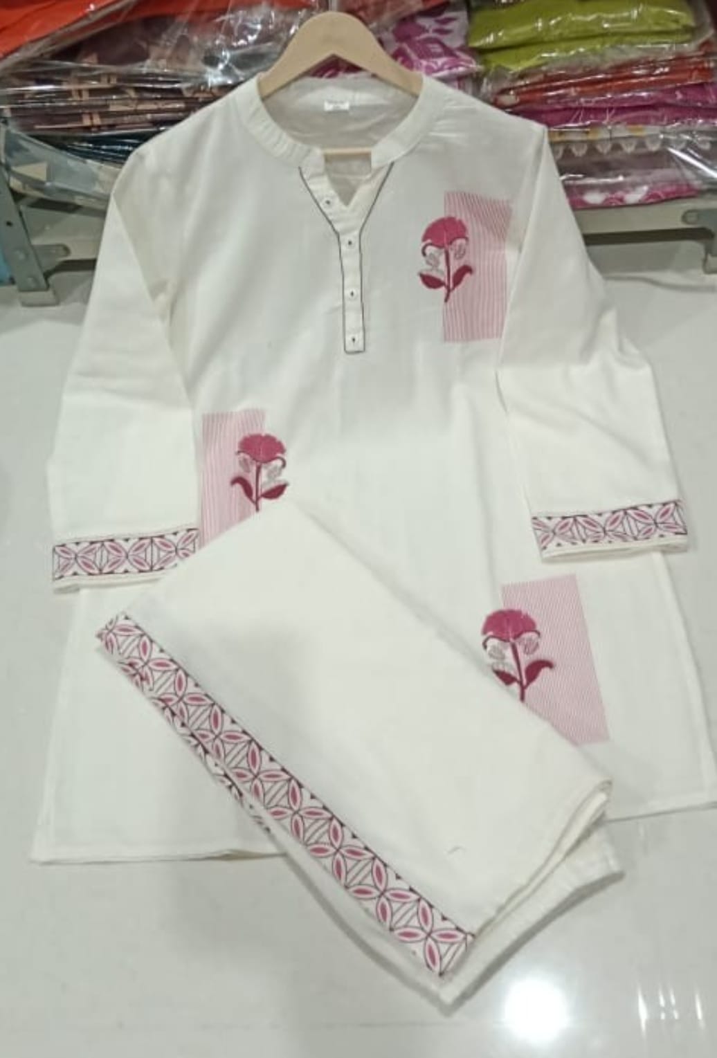 Tritiyaa Cotton Flex Embroidered Co-ords Set with Floral Motifs & Sequin Work – Elegant Ethnic Wear for Festive & Casual Style
