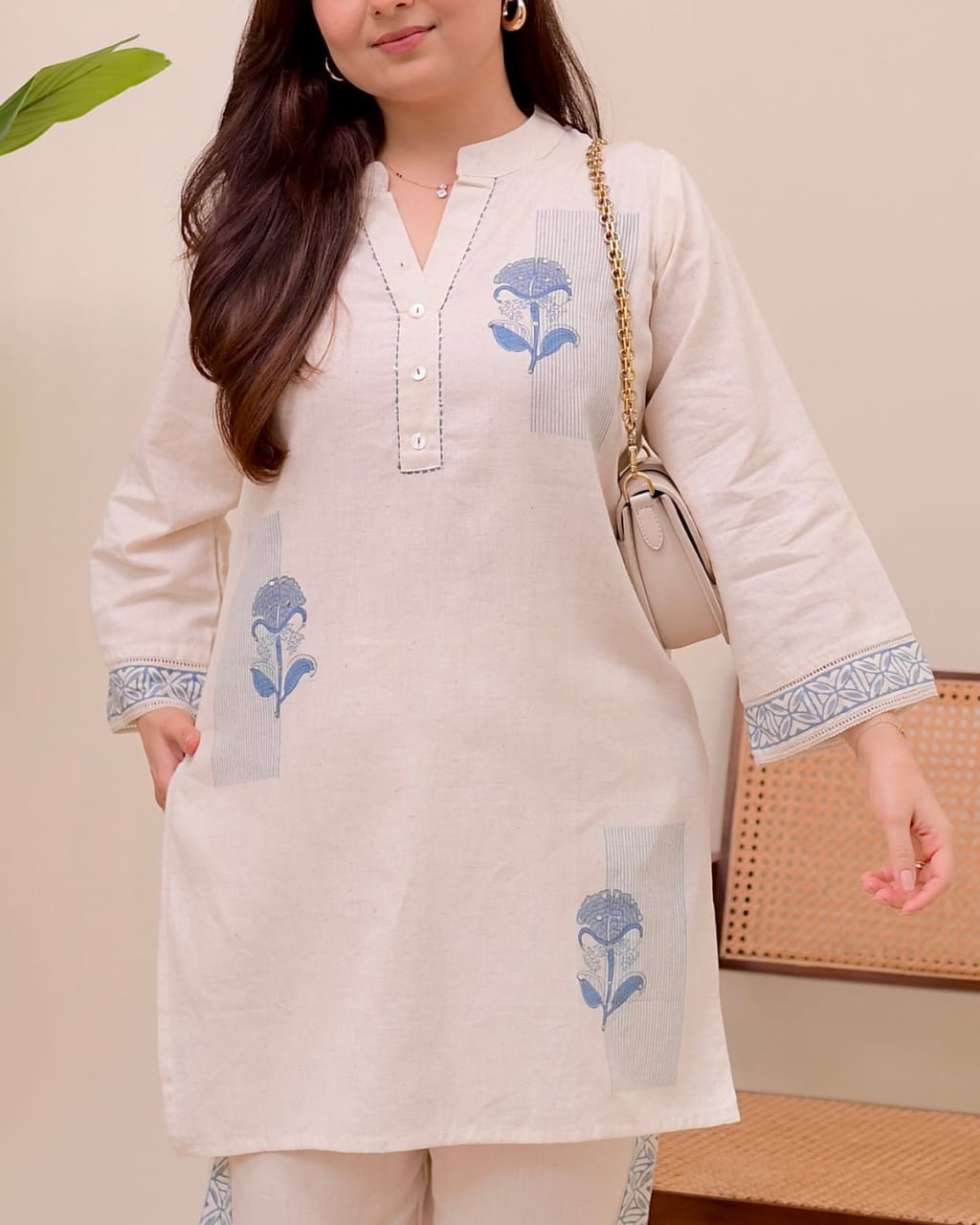 Tritiyaa Cotton Flex Embroidered Co-ords Set with Floral Motifs & Sequin Work – Elegant Ethnic Wear for Festive & Casual Style