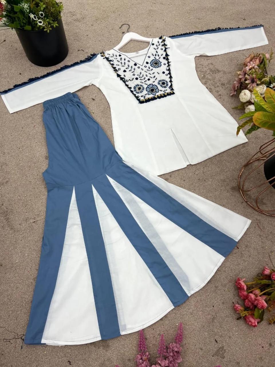 Tritiyaa Premium Taj Cotton 60×60 Embroidered Kurta & Sarara Set with Sikka Lace – Elegant Festive Cotton Cord Set