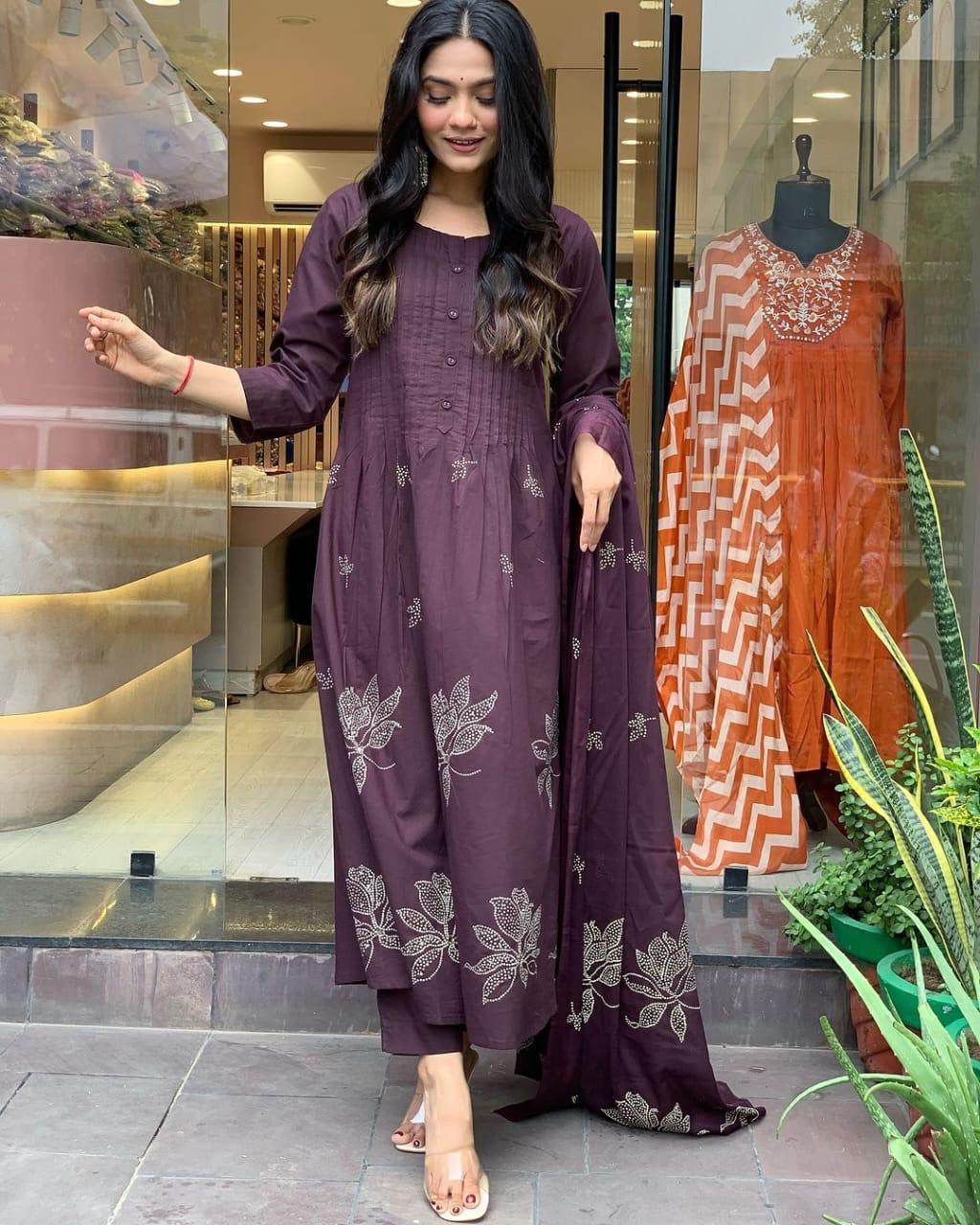 Tritiyaa Elegant Printex Cotton Kurta Set with Matching Pant & Lace Dupatta | Women’s Printed Suit Set
