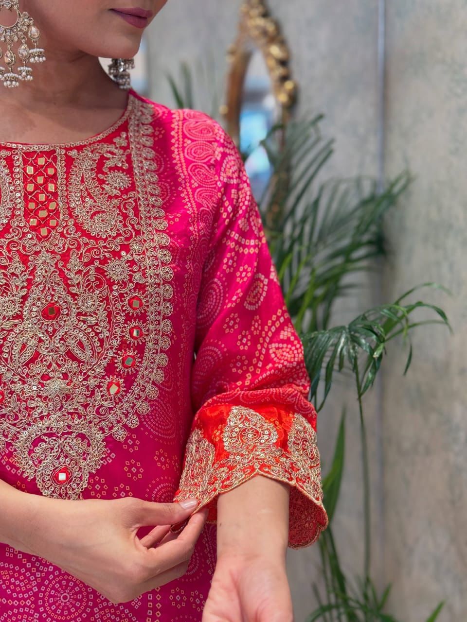 Tritiyaa Elegant Chinon Straight Kurta Set with Heavy Embroidery & Mirror Work | Kurta Pant Dupatta