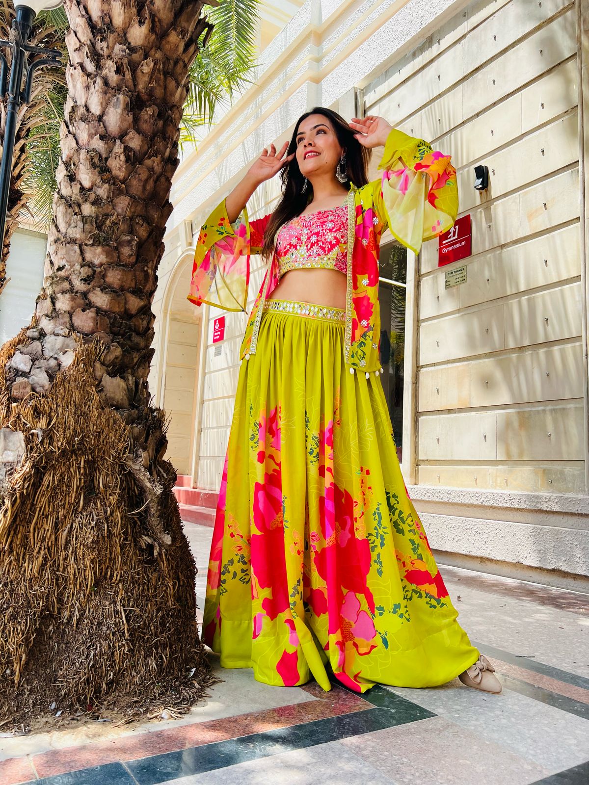 Tritiyaa Designer Faux Georgette Lehenga Choli with Mirror & Zari Work – Vibrant Floral Printed 3-Piece Ethnic Set