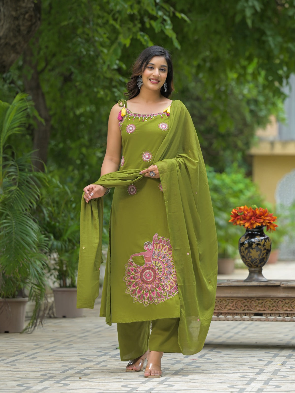 Tritiyaa Pure Cotton Embroidered Suit Set with Dupatta | Elegant Thread & Dori Work Kurta Pant Set for Women