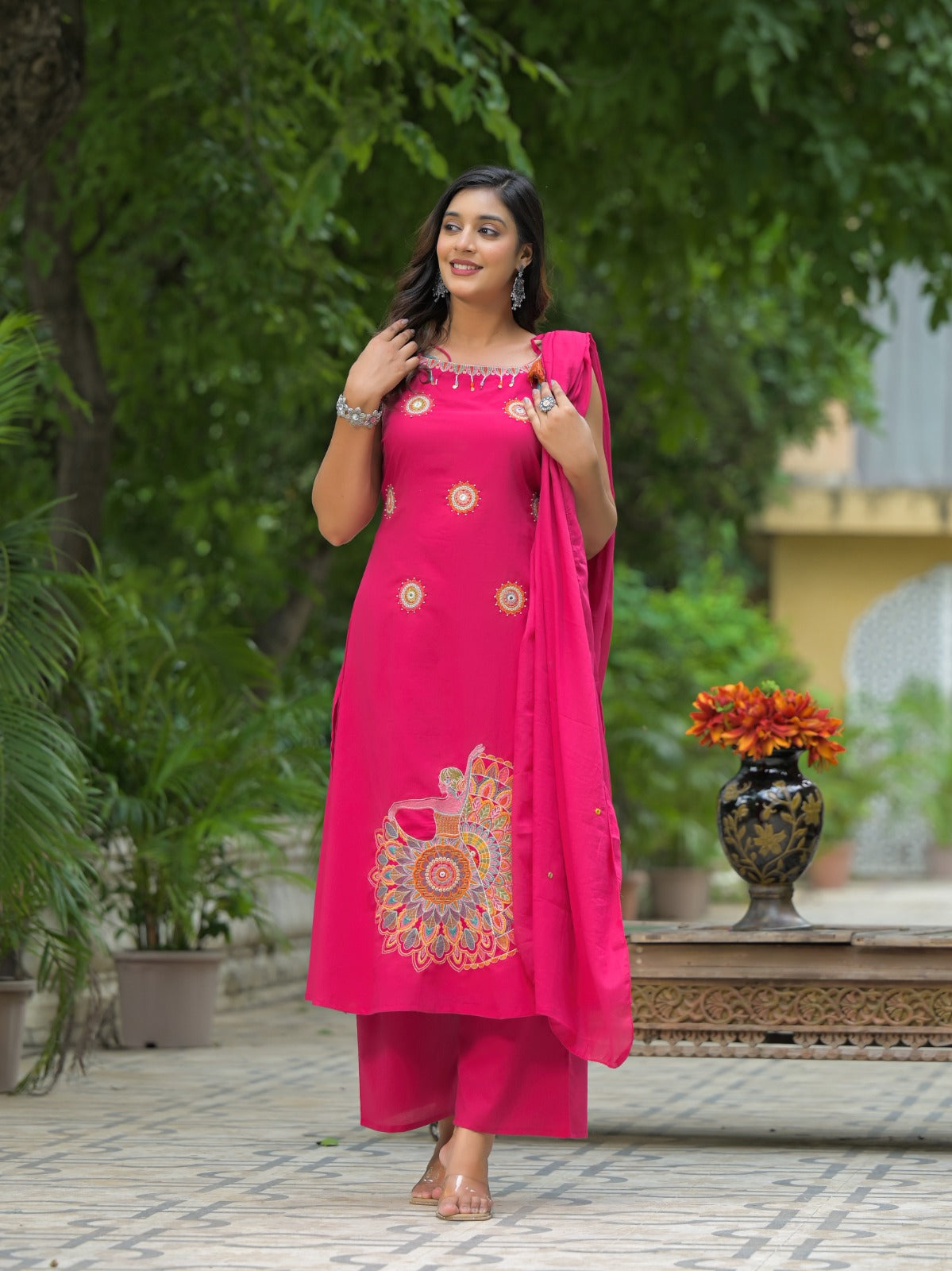 Tritiyaa Pure Cotton Embroidered Suit Set with Dupatta | Elegant Thread & Dori Work Kurta Pant Set for Women