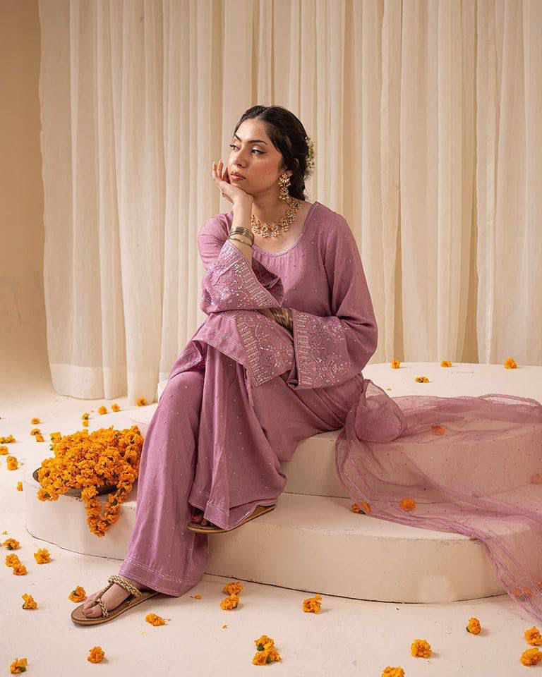 Tritiyaa Designer Georgette Suit Set with Sequins Embroidery | LG LeemboGee Exclusive Kurti, Palazzo & Dupatta