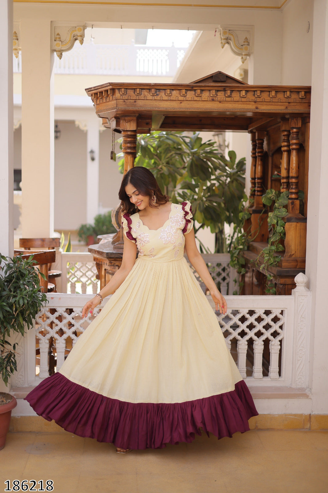 Tritiyaa Cotton Embroidered Designer Gown | Sequins & Beads Party Wear Gown