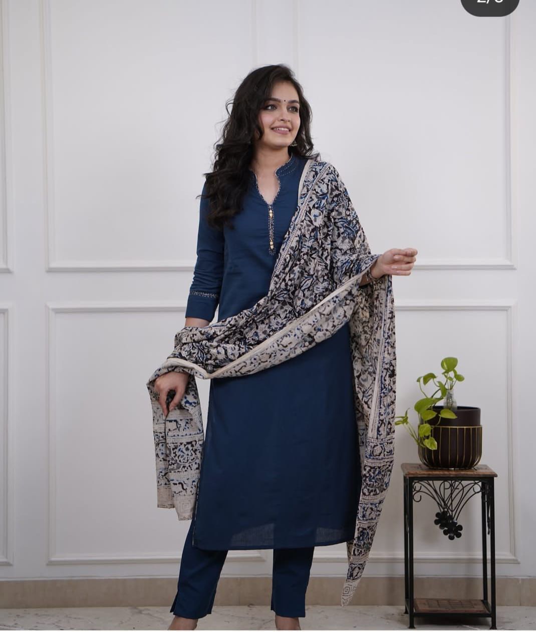 Tritiyaa Premium Khadi Cotton Kurti Pant Dupatta Set | Hand Katha Work 3-Piece Set