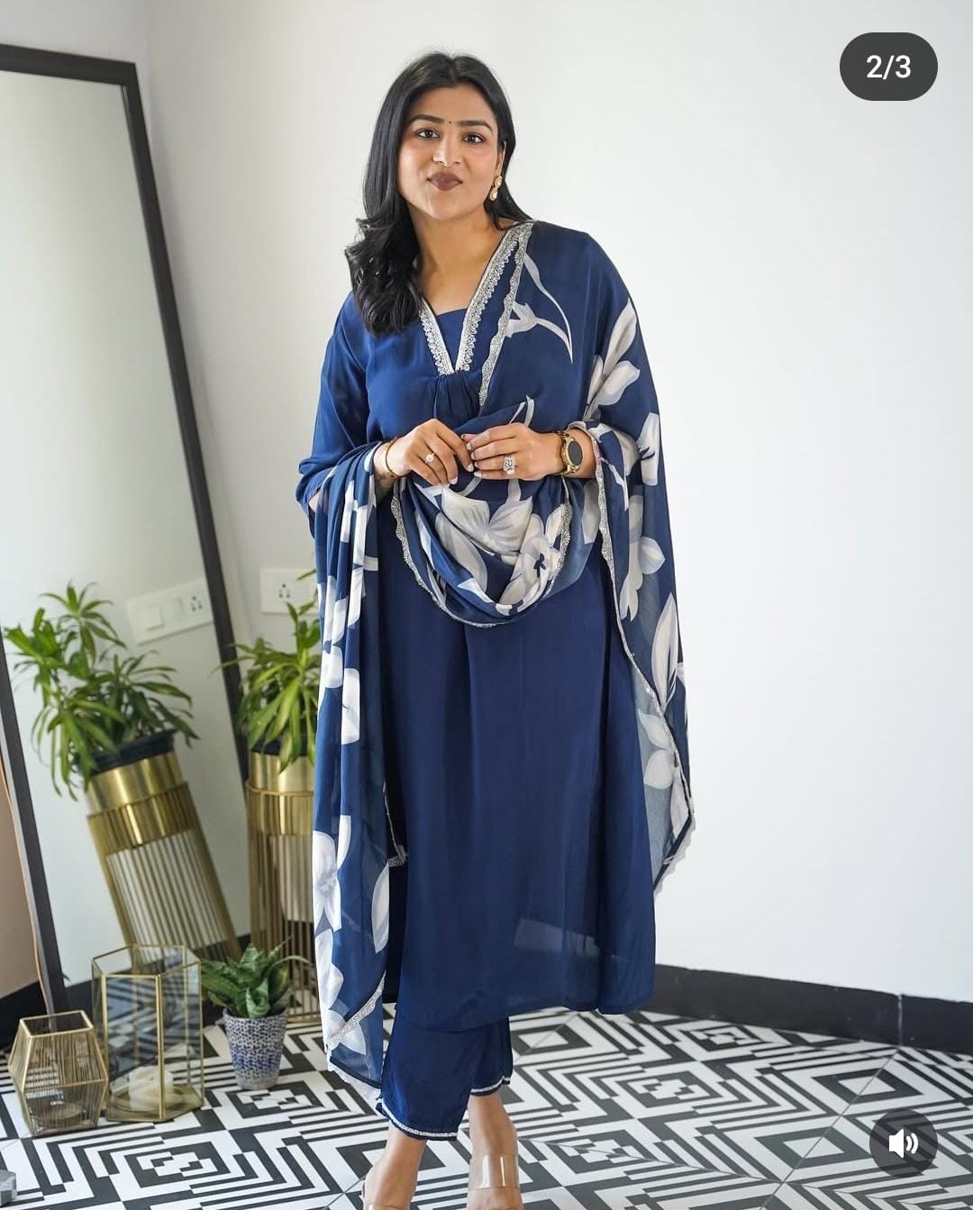 Tritiyaa Aaliya Cut Cotton Kurti Pant Dupatta Set with Zari Work | Designer 3-Piece Suit