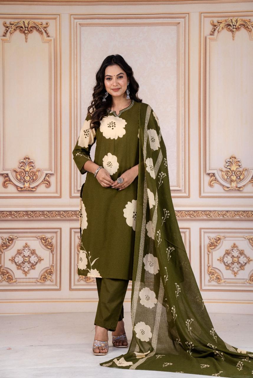 Tritiyaa Heavy Cotton Kurti Pant Dupatta Set | 3-Piece Magic Ethnic Set