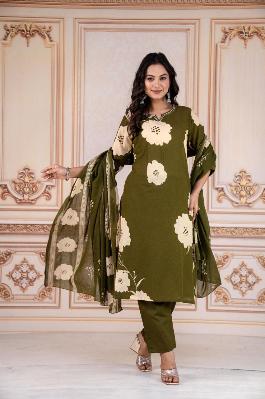 Tritiyaa Heavy Cotton Kurti Pant Dupatta Set | 3-Piece Magic Ethnic Set