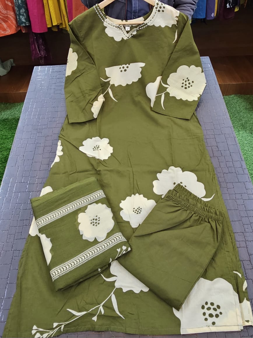 Tritiyaa Heavy Cotton Kurti Pant Dupatta Set | 3-Piece Magic Ethnic Set