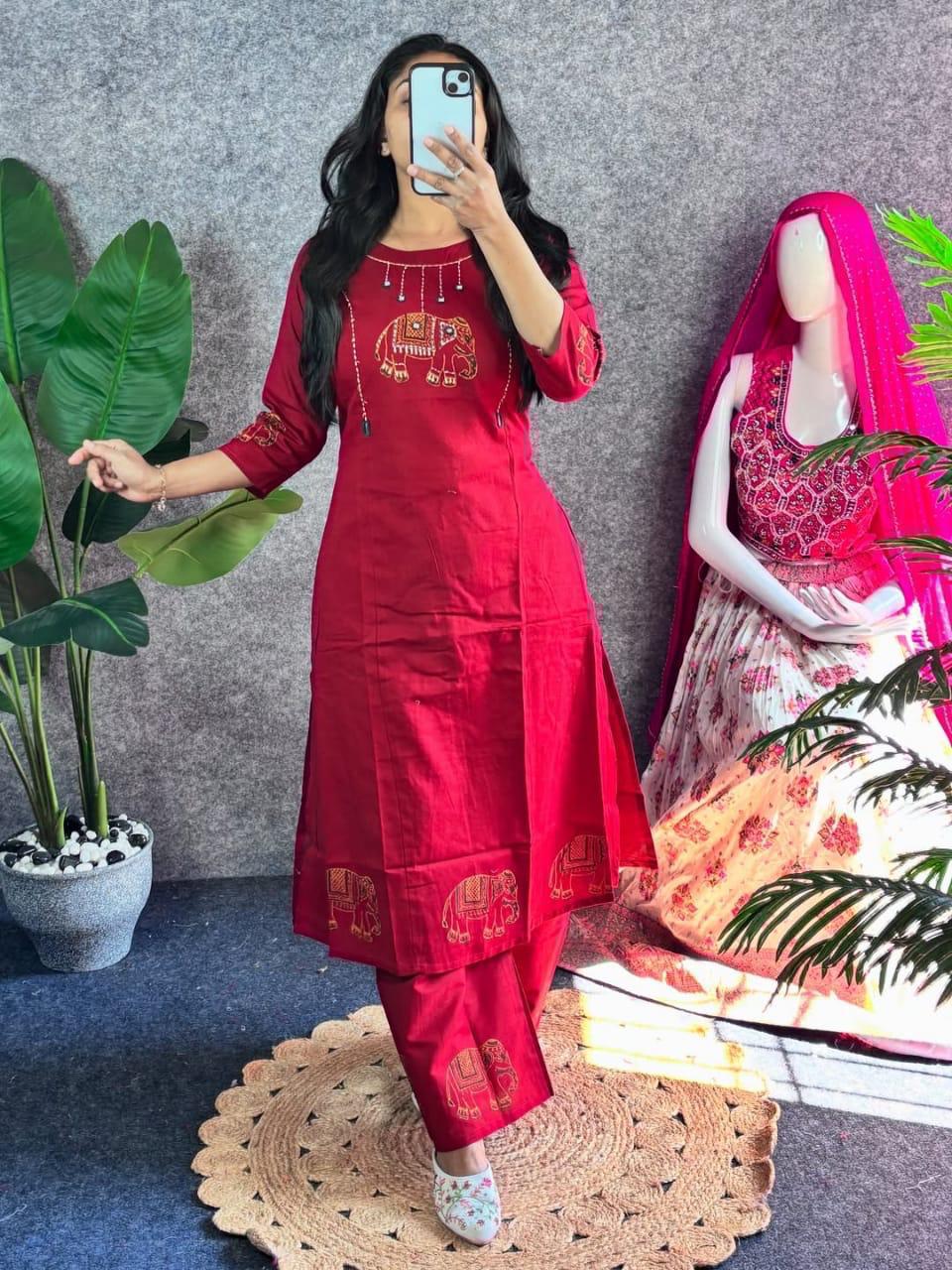 Tritiyaa Jaipuri Hand Block Printed A-Line Cotton Kurti Pant Set | Festive Co-Ord Set