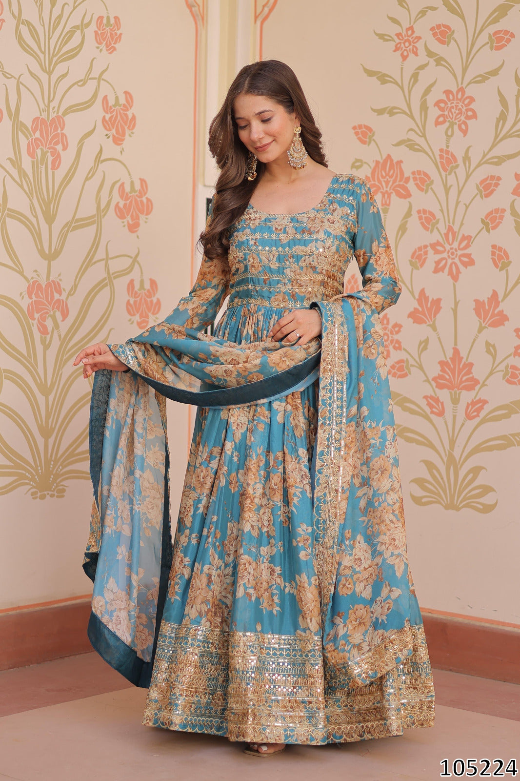 Tritiyaa Premium Russian Silk Designer Gown with Dupatta | Embroidered Party Wear