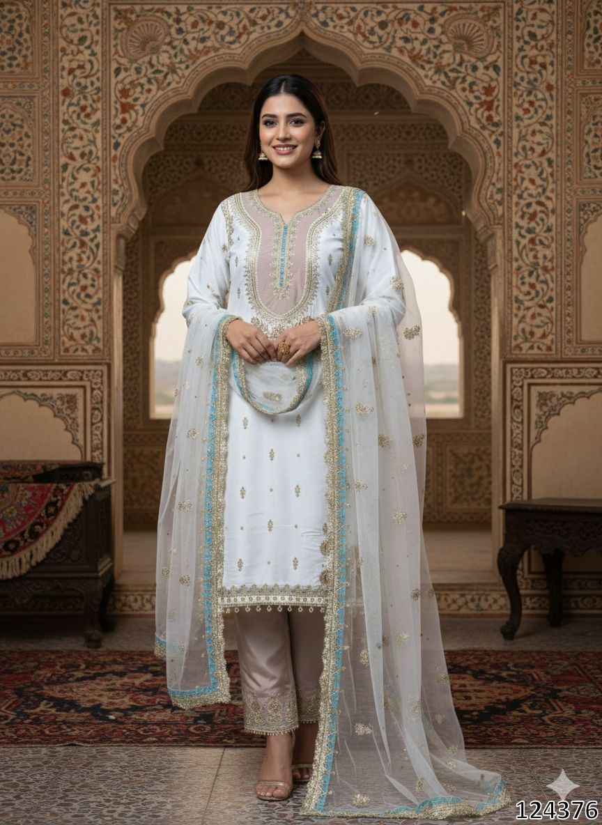 Tritiyaa Eid Special Crepe Silk Top Palazzo Dupatta Set | Sequin Embroidered Festive Wear