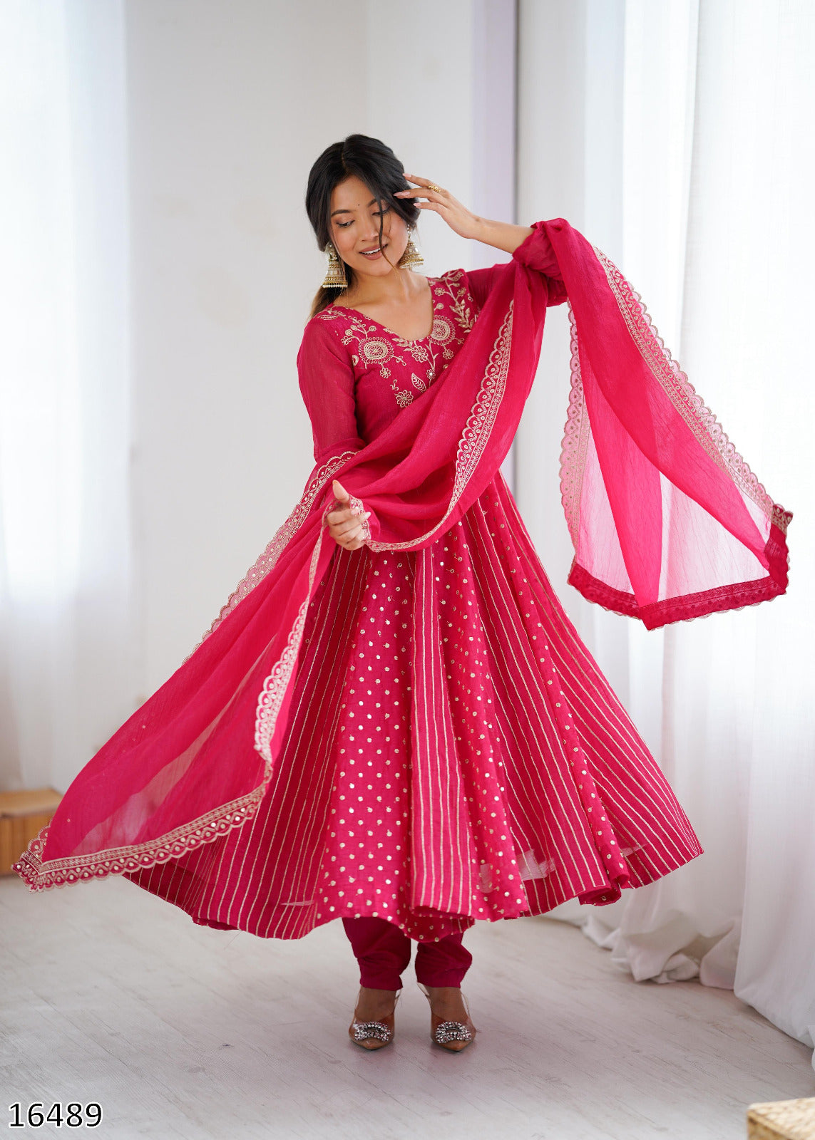 Tritiyaa Festive Crunchy Silk Anarkali Gown Set | Embroidered Party Wear