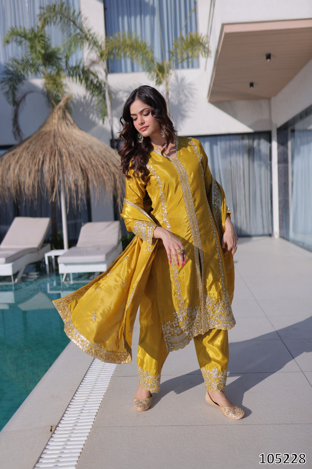 Tritiyaa Premium Yellow HO Fabric Kurti Pant Dupatta Set | Sequins & Zari Embroidered Designer Wear