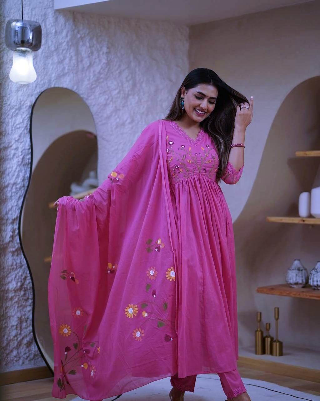 Tritiyaa Cotton 60x60 Embroidered Kurta Pant Dupatta Set | Elegant 3-Piece Ethnic Wear