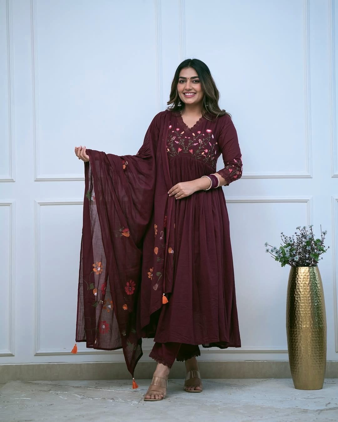 Tritiyaa Cotton 60x60 Embroidered Kurta Pant Dupatta Set | Elegant 3-Piece Ethnic Wear