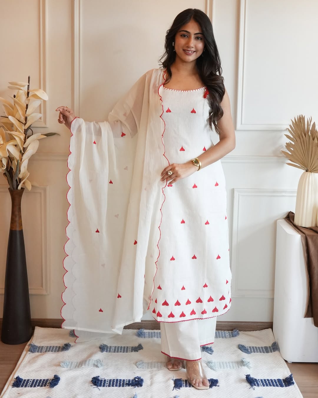 Tritiyaa Cotton Flex Sleeveless Kurti Pant Dupatta Set | Embroidered Summer 3-Piece