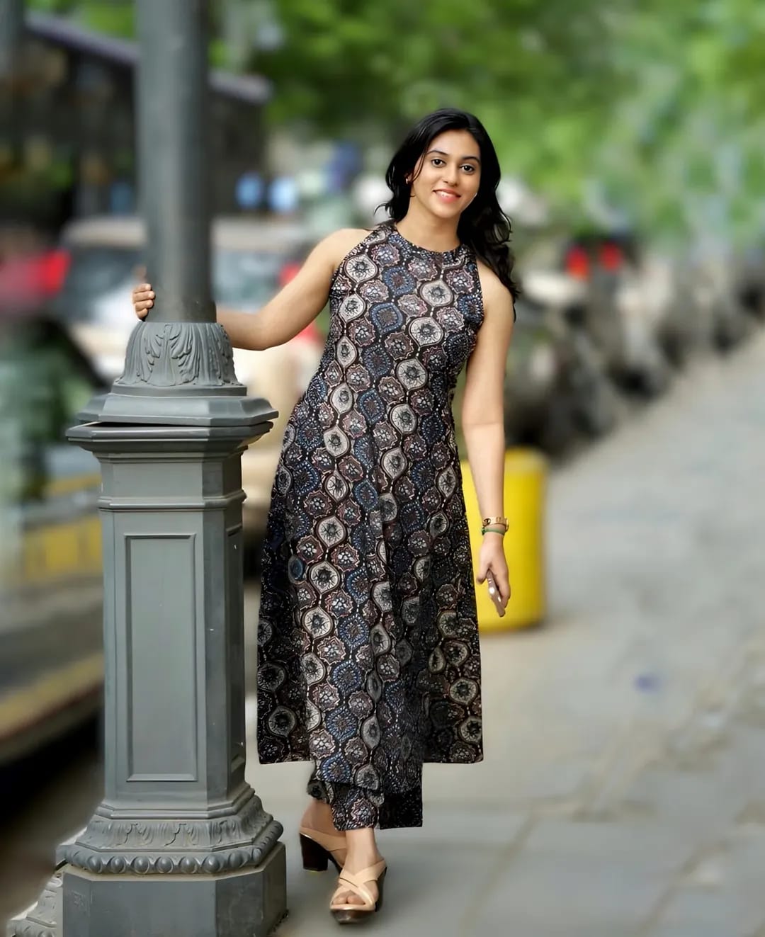 Tritiyaa Ajrakh Print Cotton A-Line Kurti with Palazzo | Halter Neck Co-Ord Set with Pockets