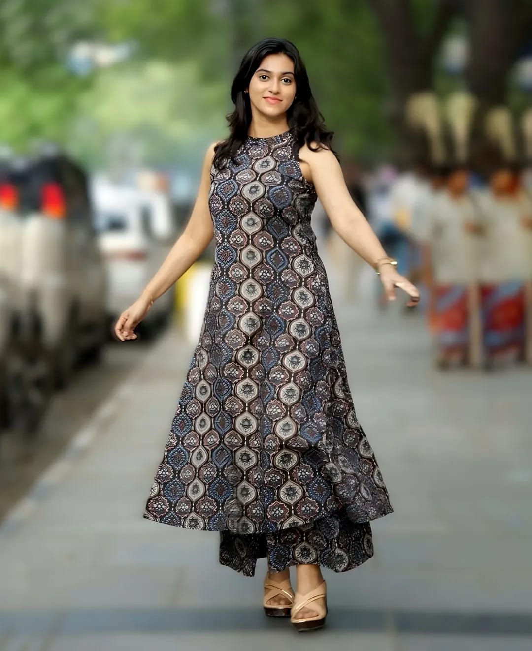 Tritiyaa Ajrakh Print Cotton A-Line Kurti with Palazzo | Halter Neck Co-Ord Set with Pockets