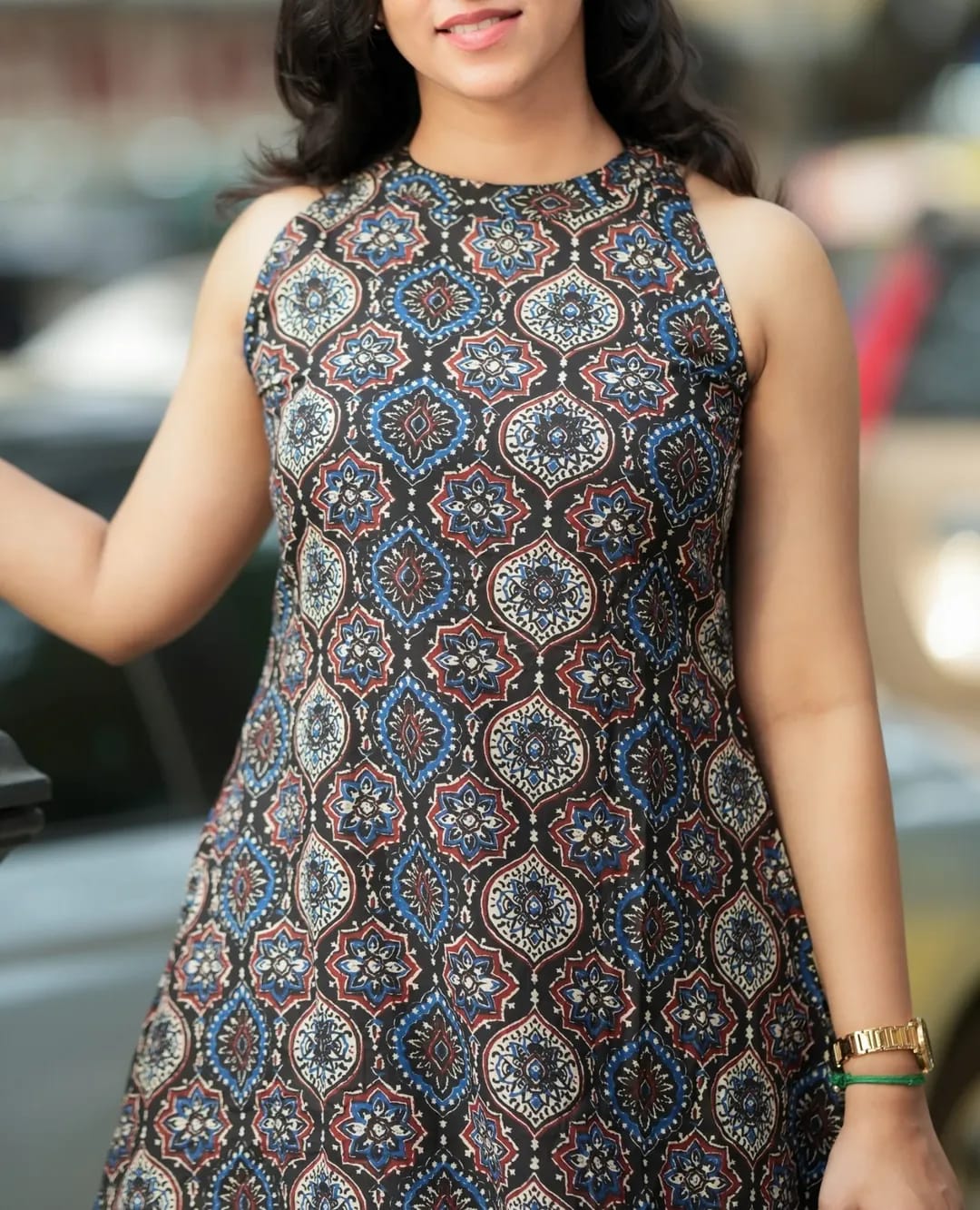 Tritiyaa Ajrakh Print Cotton A-Line Kurti with Palazzo | Halter Neck Co-Ord Set with Pockets