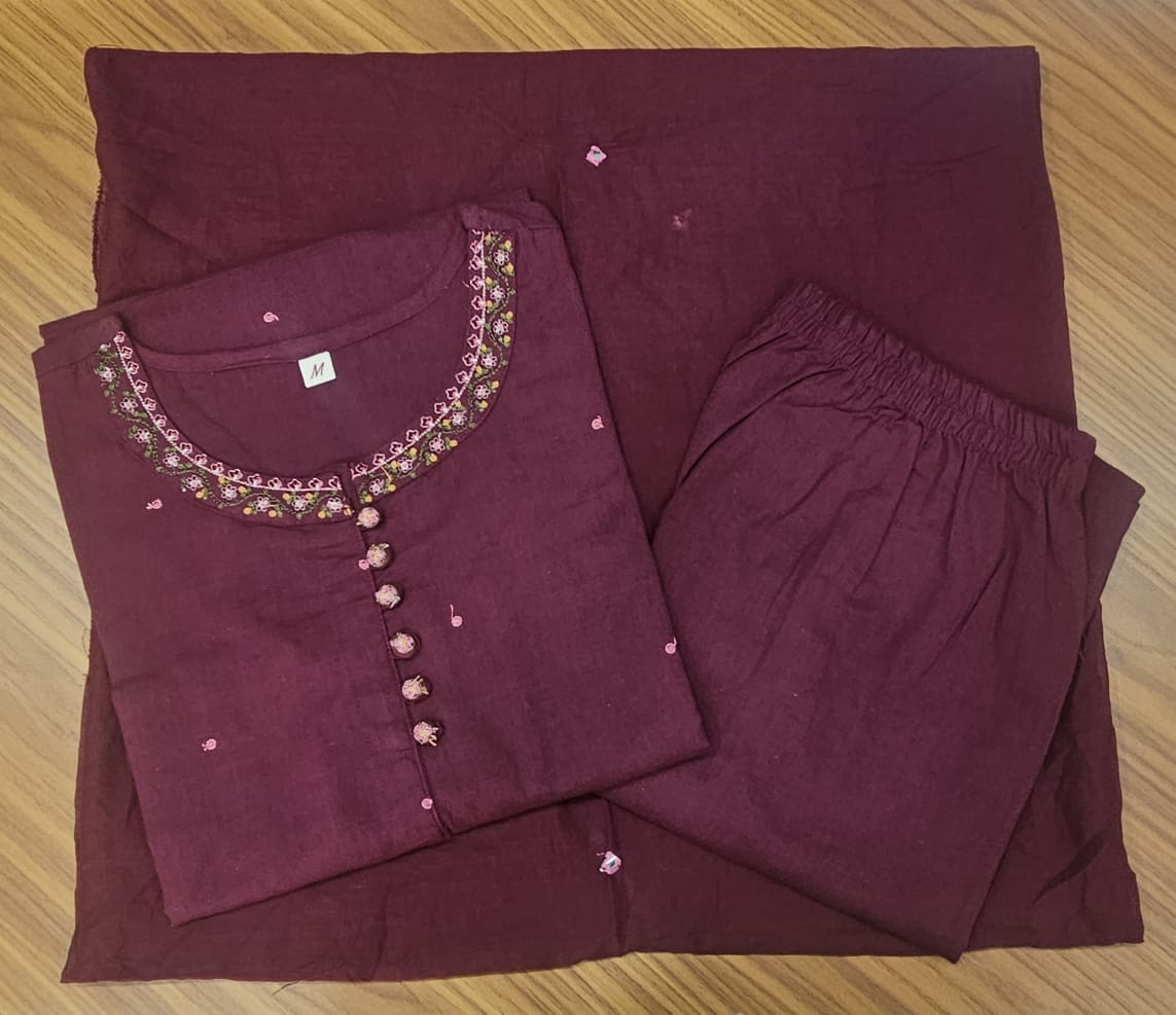 Tritiyaa Designer Cotton Flex Embroidered Kurti Pant Dupatta Set | Festive 3-Piece Set