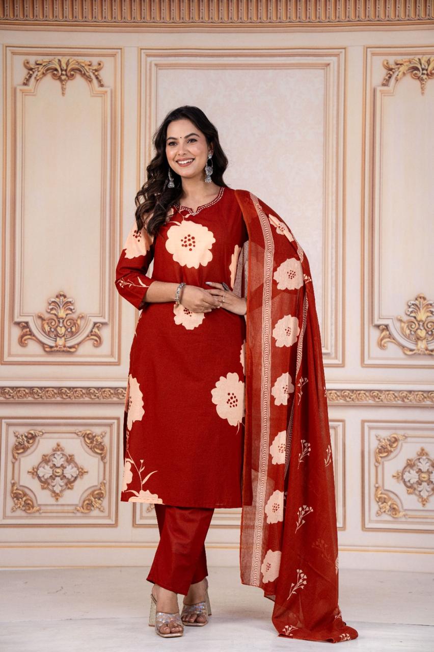 Tritiyaa Heavy Cotton Kurti Pant Dupatta Set | 3-Piece Magic Ethnic Set