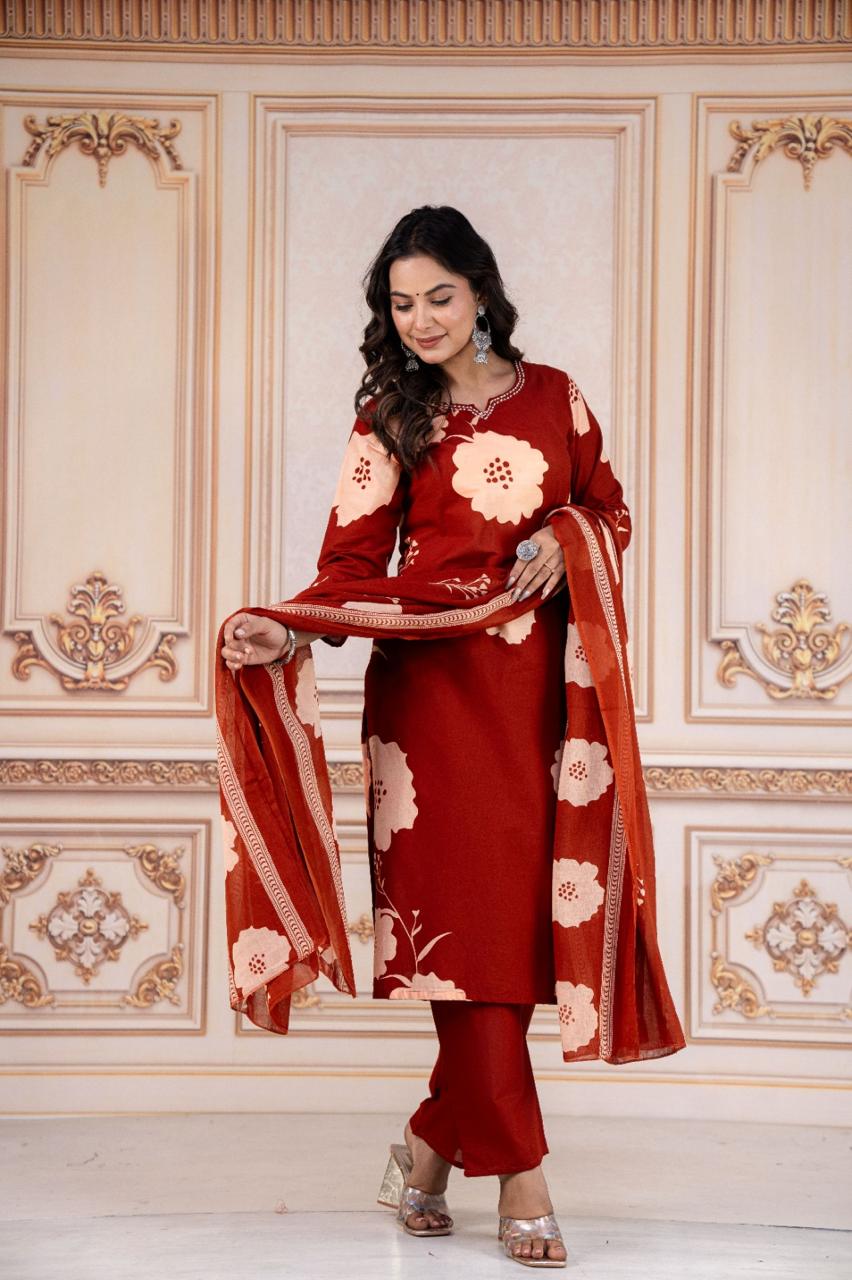 Tritiyaa Heavy Cotton Kurti Pant Dupatta Set | 3-Piece Magic Ethnic Set