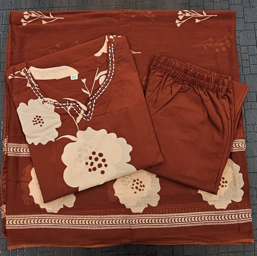 Tritiyaa Heavy Cotton Kurti Pant Dupatta Set | 3-Piece Magic Ethnic Set