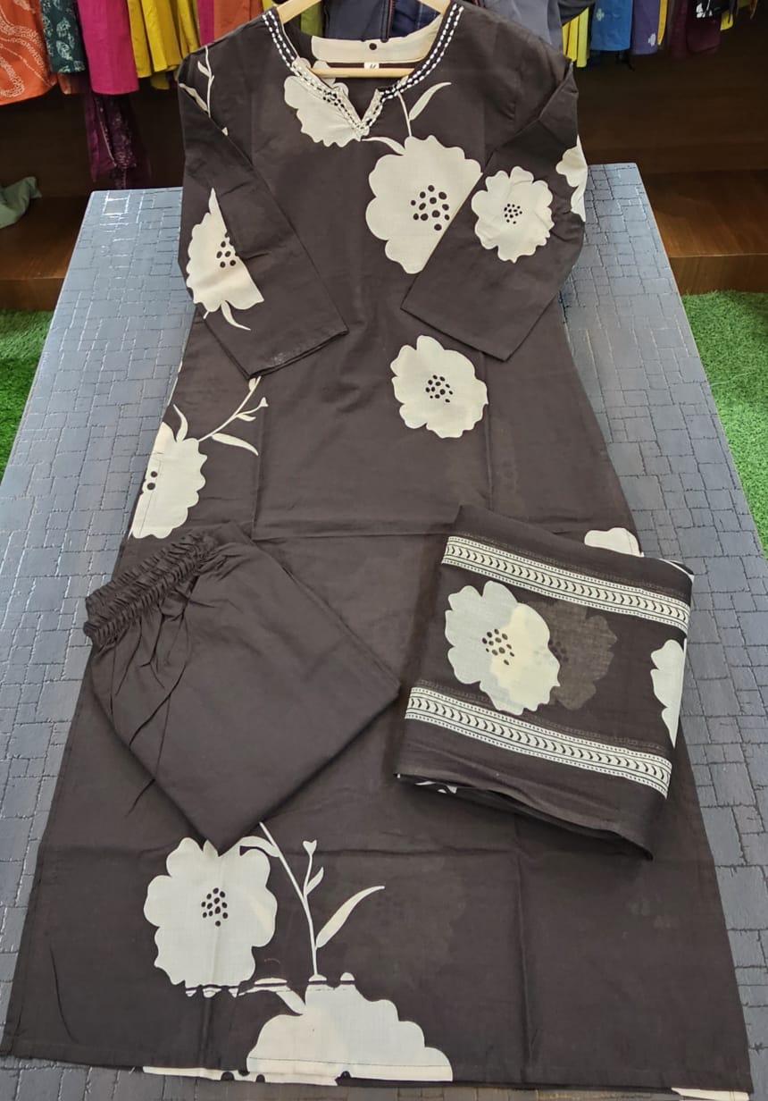 Tritiyaa Heavy Cotton Kurti Pant Dupatta Set | 3-Piece Magic Ethnic Set