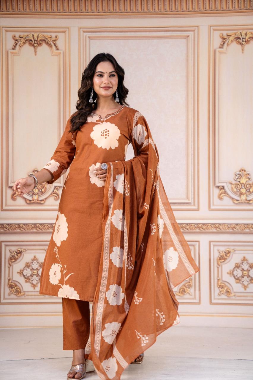 Tritiyaa Heavy Cotton Kurti Pant Dupatta Set | 3-Piece Magic Ethnic Set