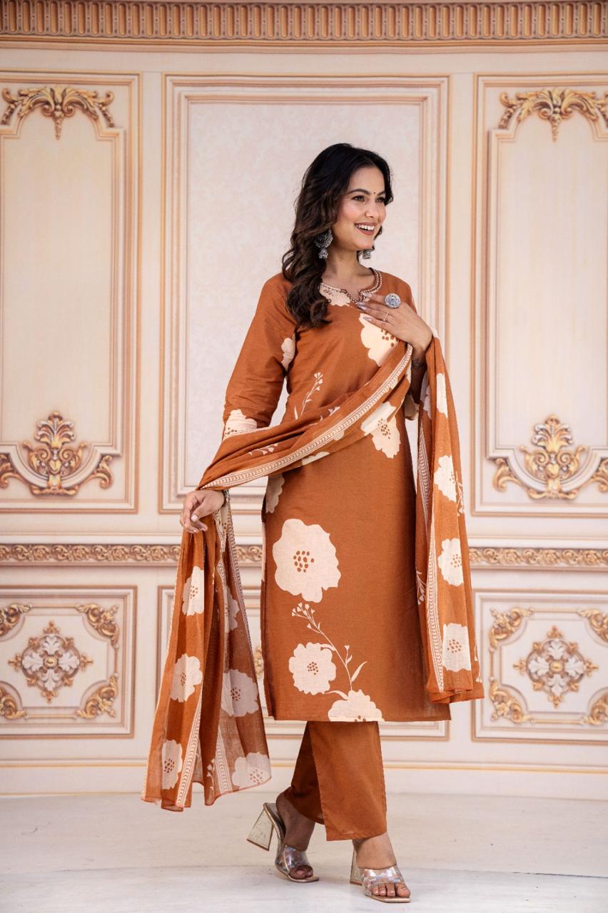 Tritiyaa Heavy Cotton Kurti Pant Dupatta Set | 3-Piece Magic Ethnic Set