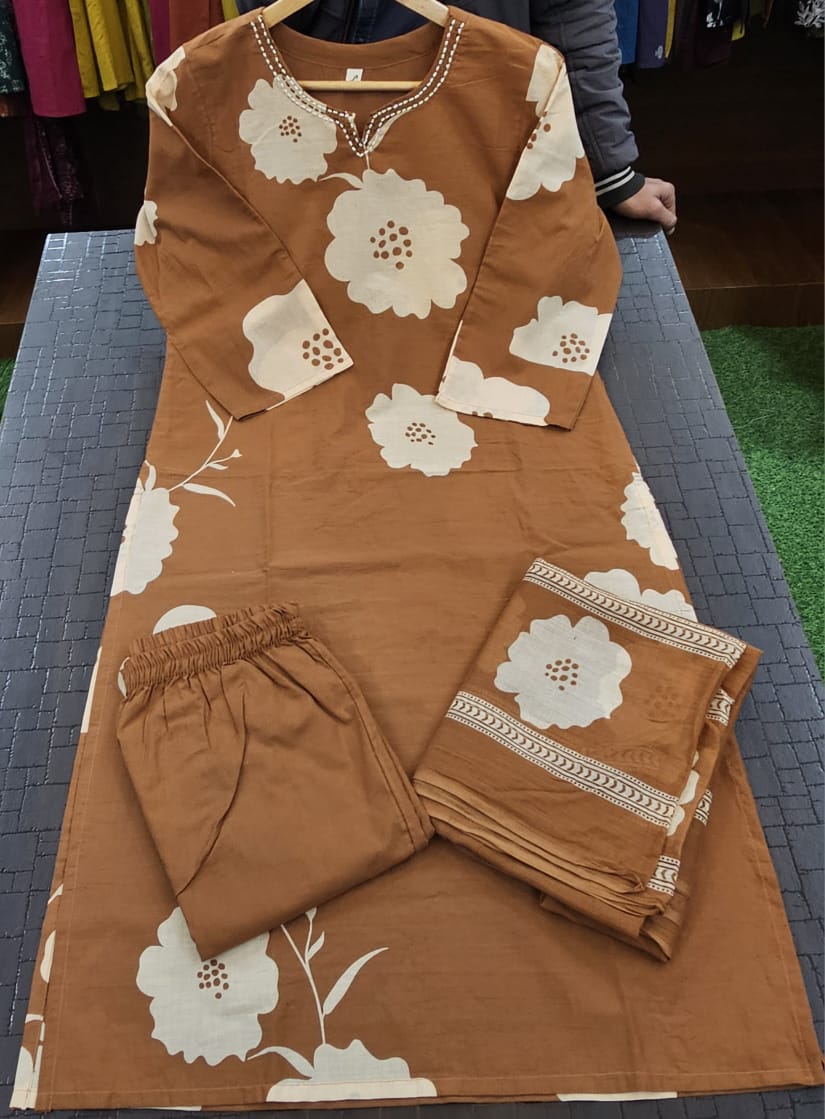 Tritiyaa Heavy Cotton Kurti Pant Dupatta Set | 3-Piece Magic Ethnic Set