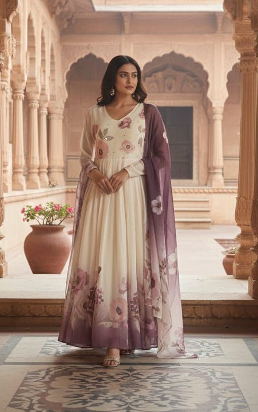 Tritiyaa Chiffon Digital Print Ghera Kurti Pant Dupatta Set | Elegant Floral 3-Piece