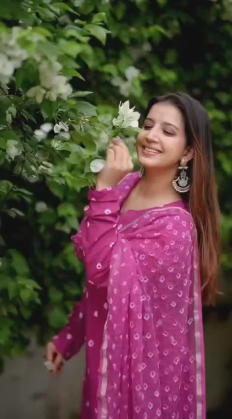 Tritiyaa Bandhani Print Anarkali Suit Set with Kota Doria Dupatta | 3-Piece Kurta, Pant & Dupatta