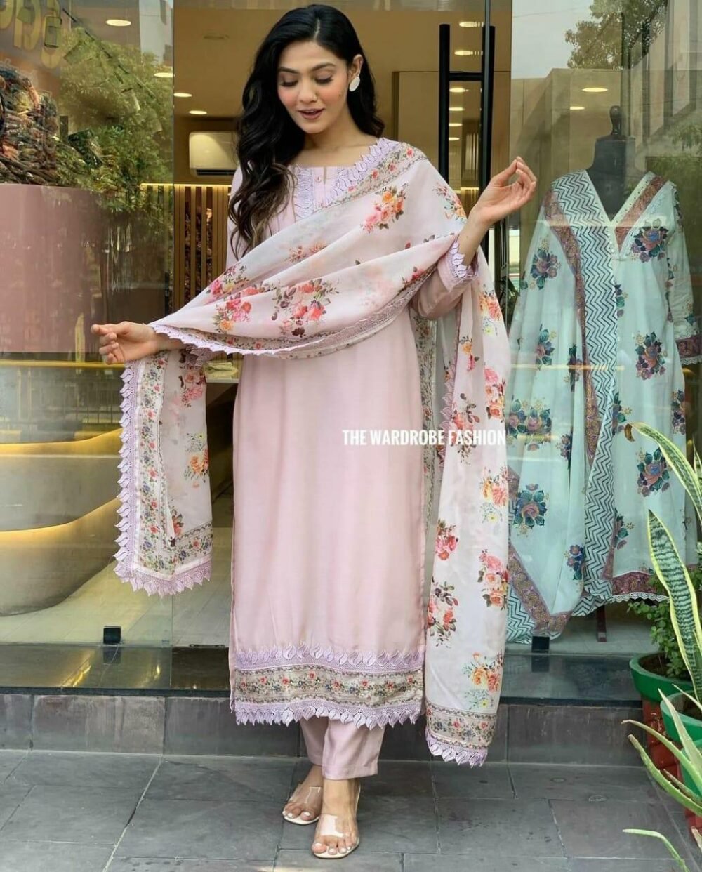 Maslin Digital Print Suit with Heavy Lace Work - Image 5