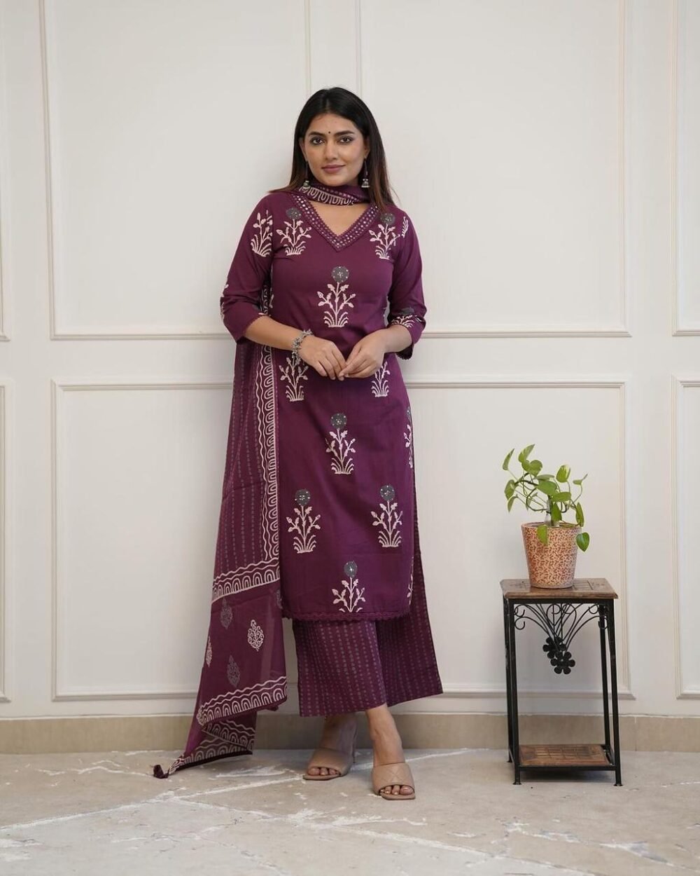 Cotton Straight Kurti Palazzo Set with Dupatta