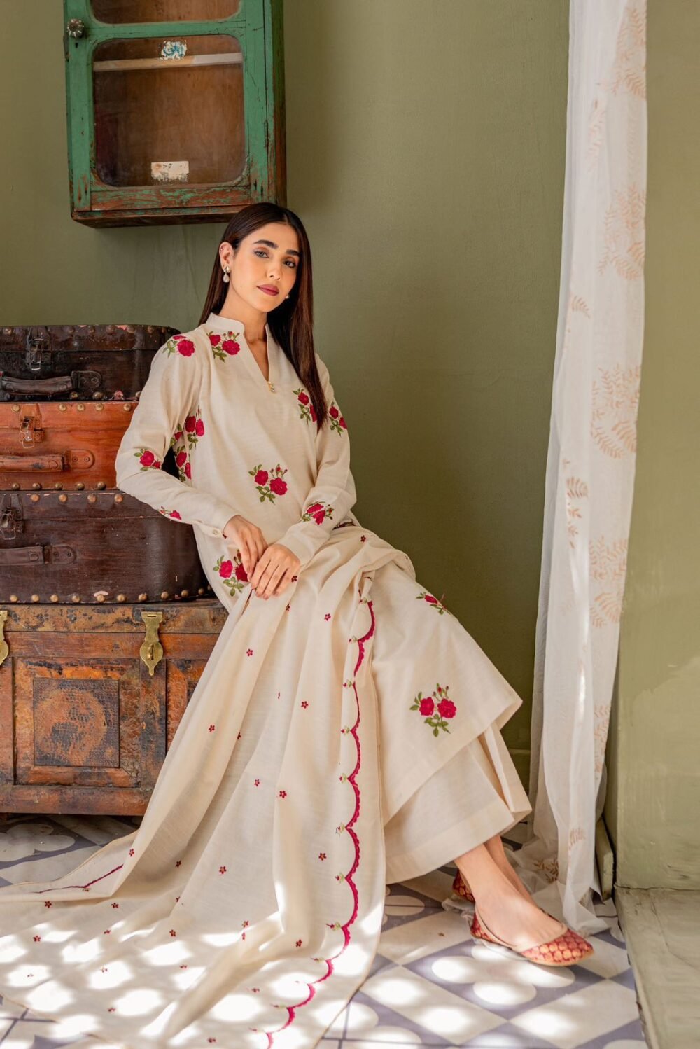 Spring Bliss Cotton Printed Suit with State Plazo & Latkan Neckline - Image 5