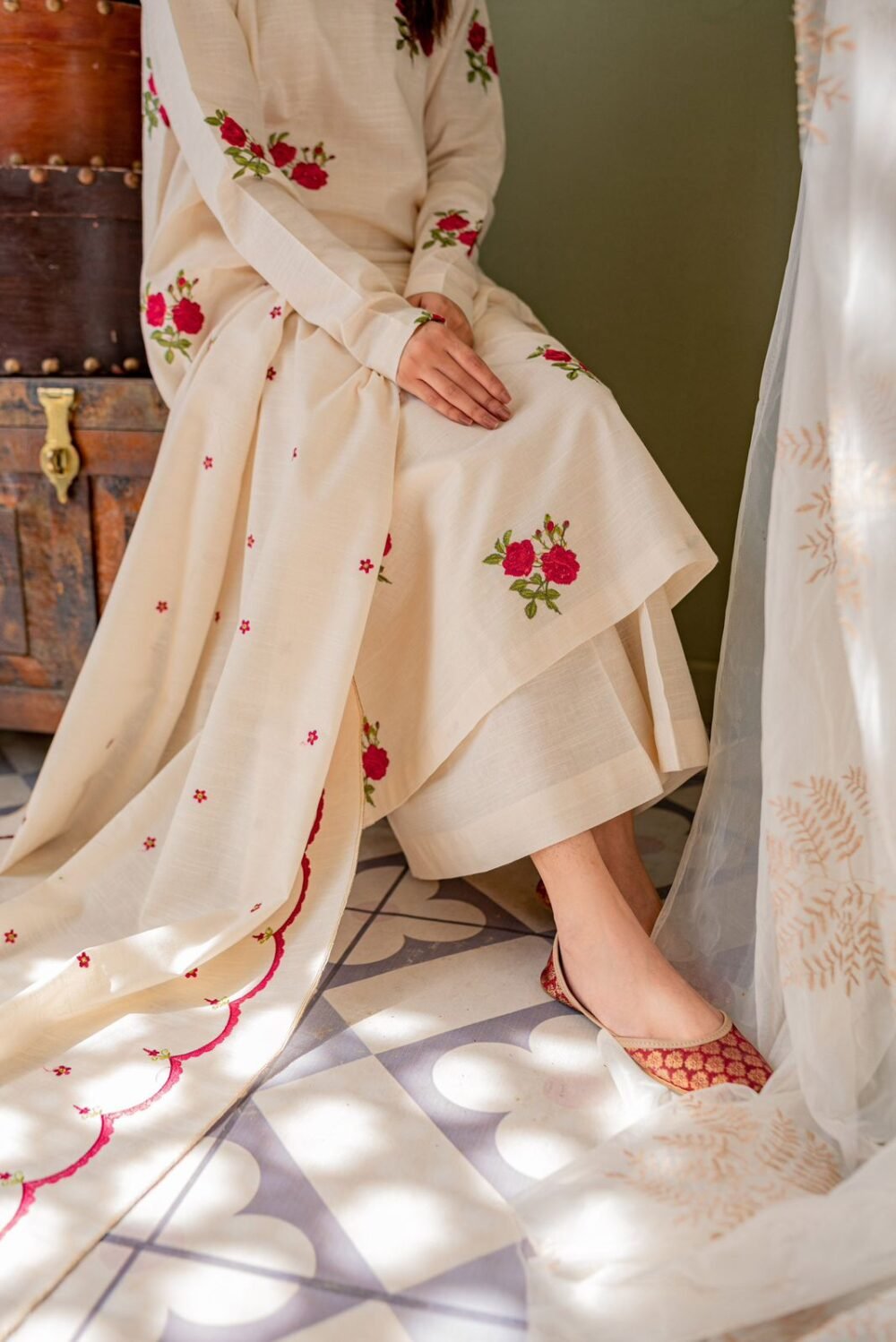 Spring Bliss Cotton Printed Suit with State Plazo & Latkan Neckline - Image 4