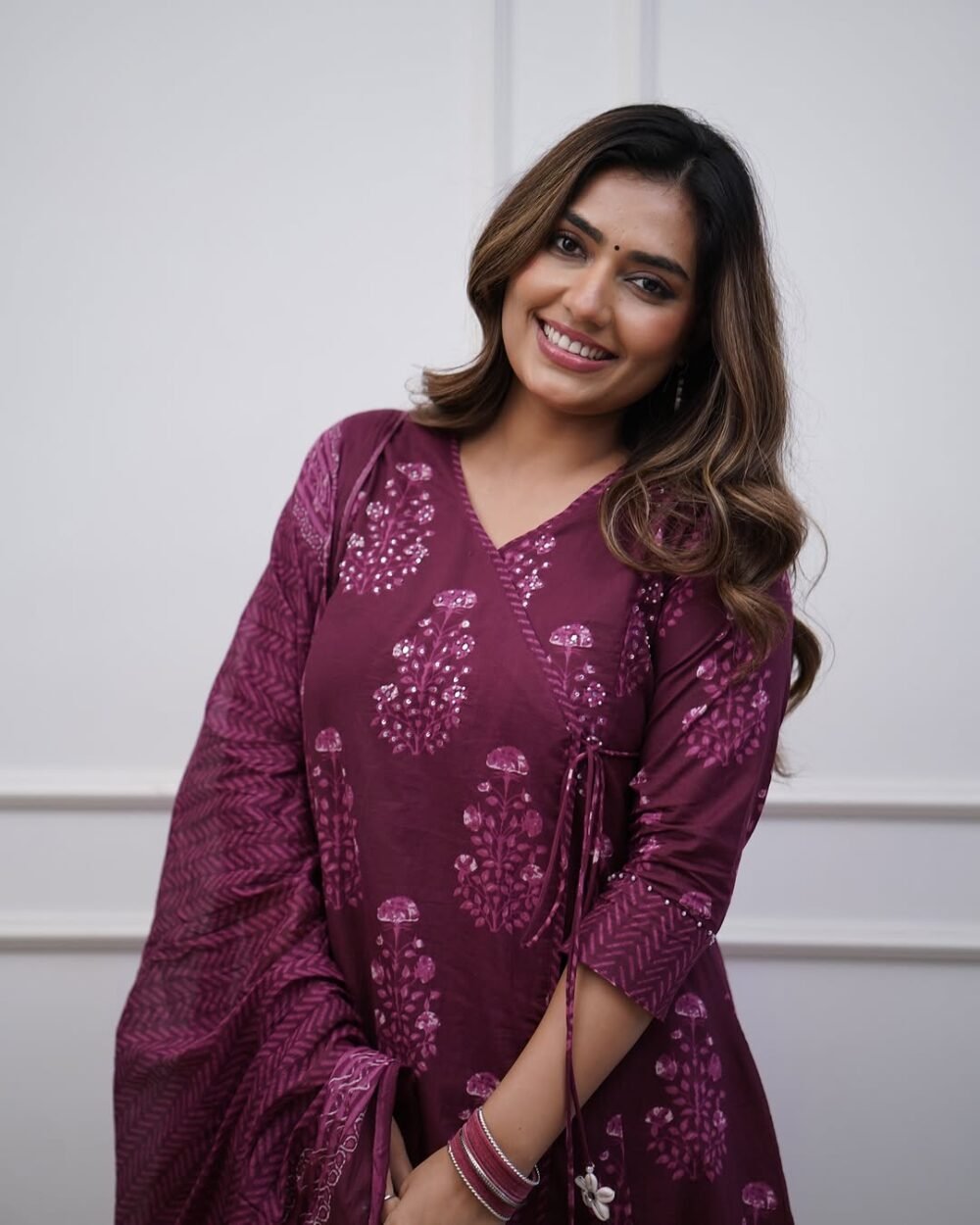 Cotton Angrakha Style Anarkali Set with Mirror Work - Image 2