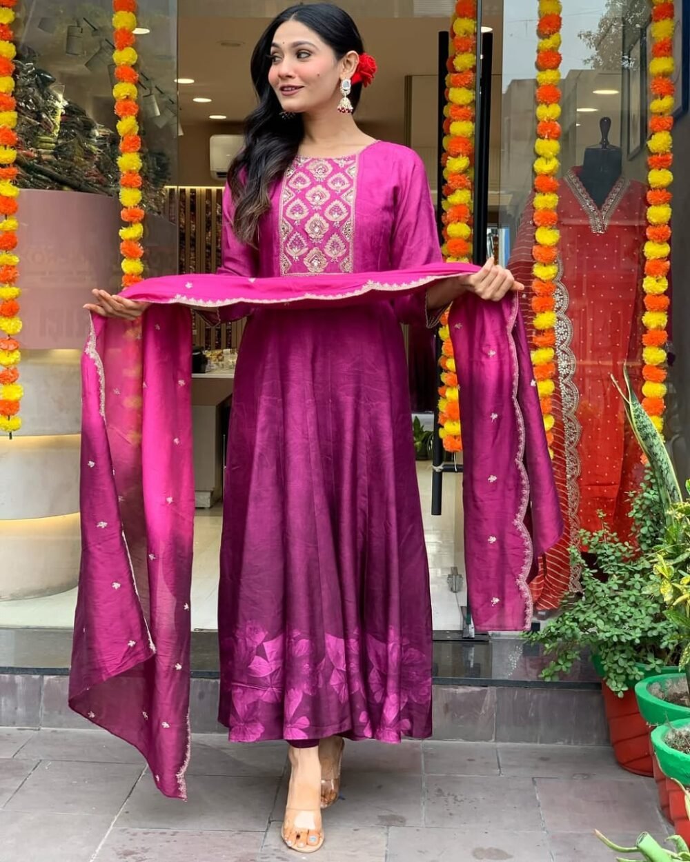 Muslin Silk Suit Set with Embroidery and Zari Detailing - Image 3