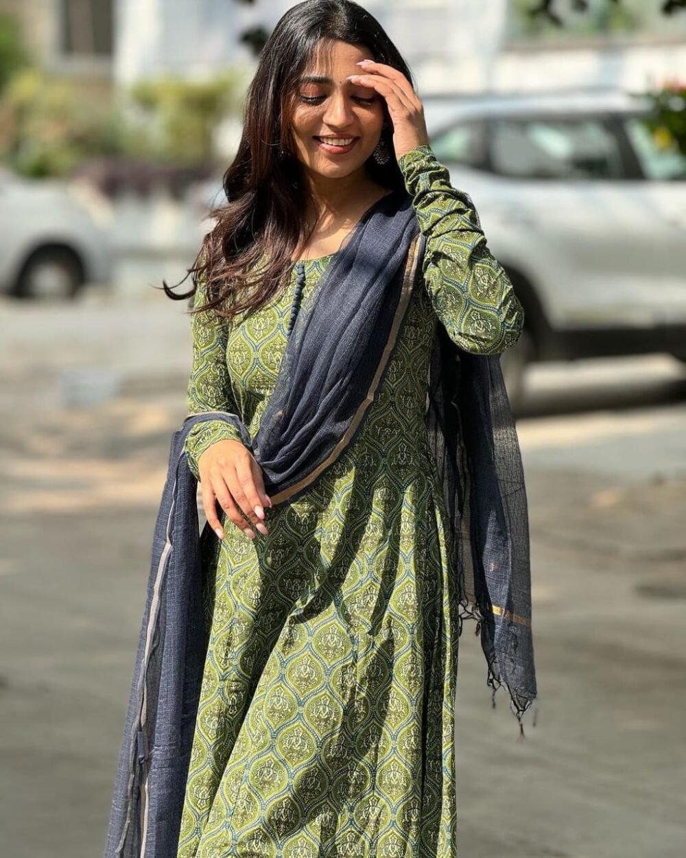 Cotton Anarkali Set with Kota Doria Dupatta - Image 8
