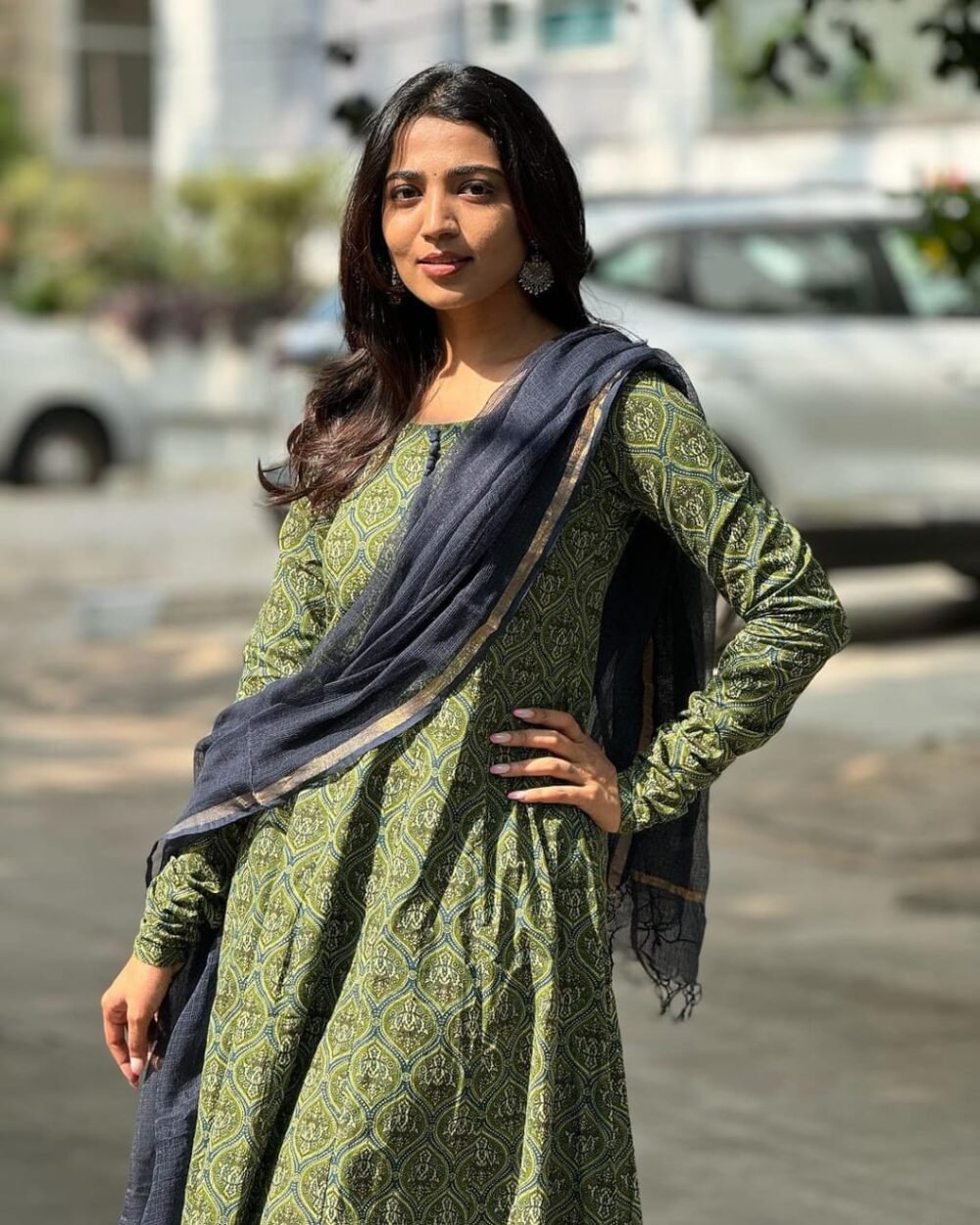 Cotton Anarkali Set with Kota Doria Dupatta - Image 5