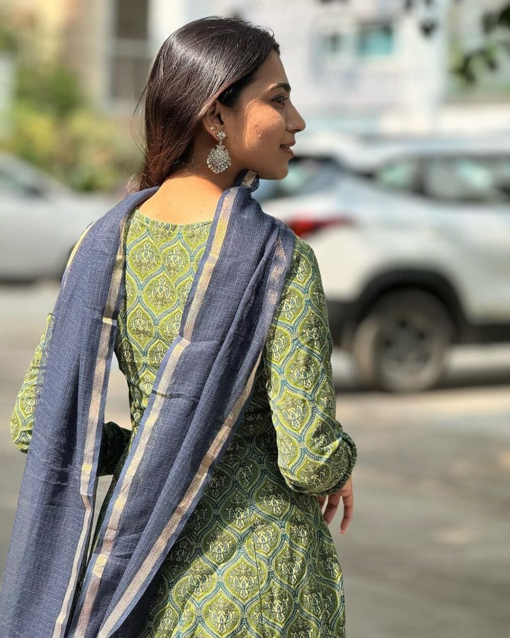 Cotton Anarkali Set with Kota Doria Dupatta - Image 4