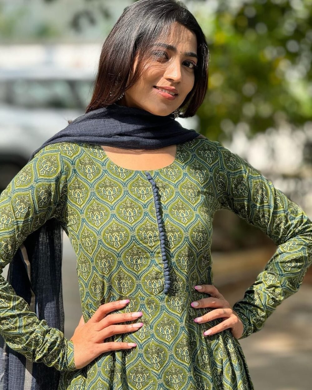 Cotton Anarkali Set with Kota Doria Dupatta - Image 2