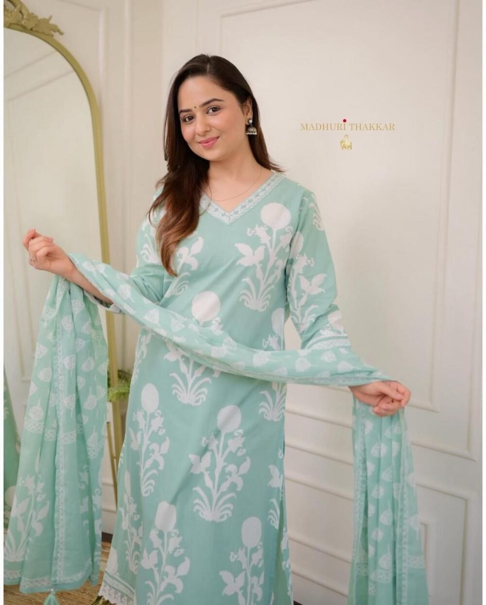 Pastel Premium Cotton Suit with Mul Cotton Dupatta - Image 3