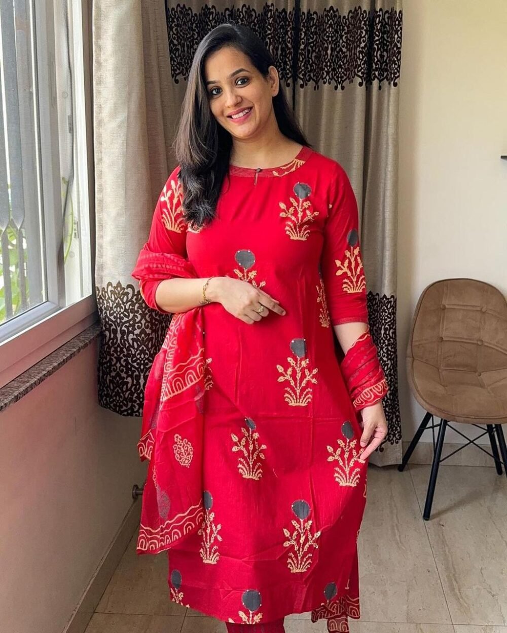 Cotton Kurti Set with Pure Cotton Dupatta - Image 4