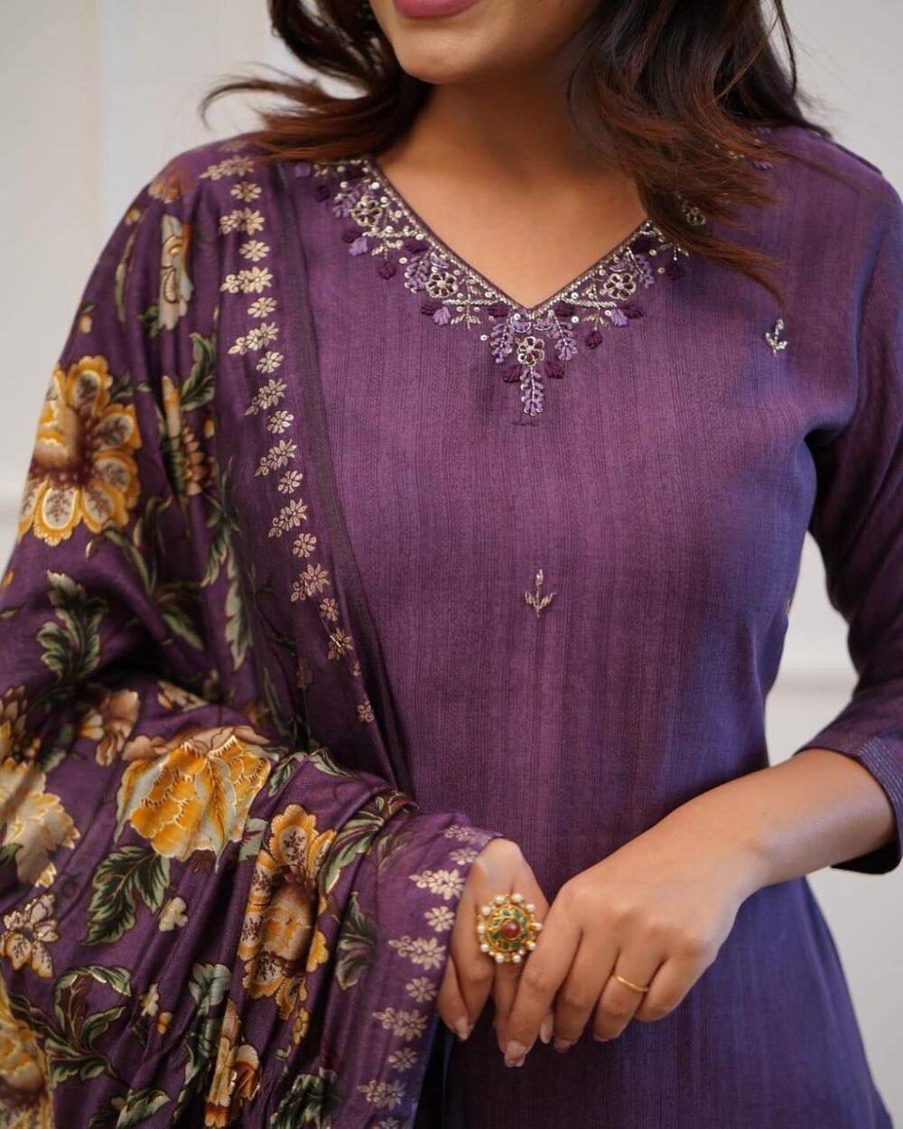 Premium Rayon Suit Set with Digital Muslin Dupatta - Image 3